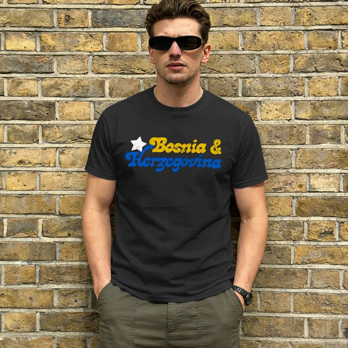 Bosnia & Herzegovina Flag Men's Vintage Cotton T-Shirt