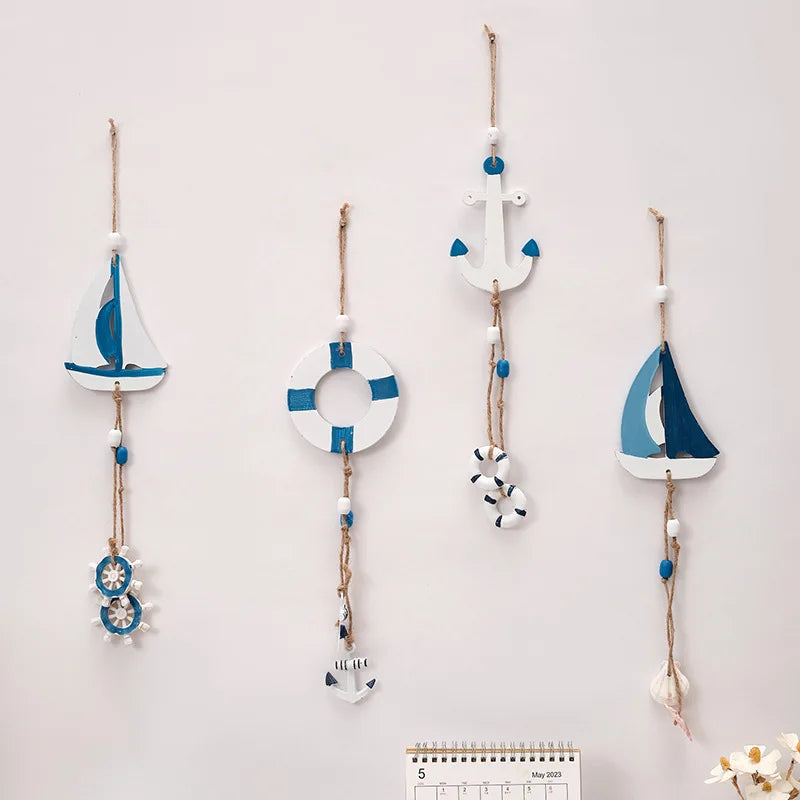 Mediterranean Style Decorative Pendant Home Background Wall Mounted Lighthouse Sailboat Wooden Crafts Peaceful Pleasures Health and Wellness
