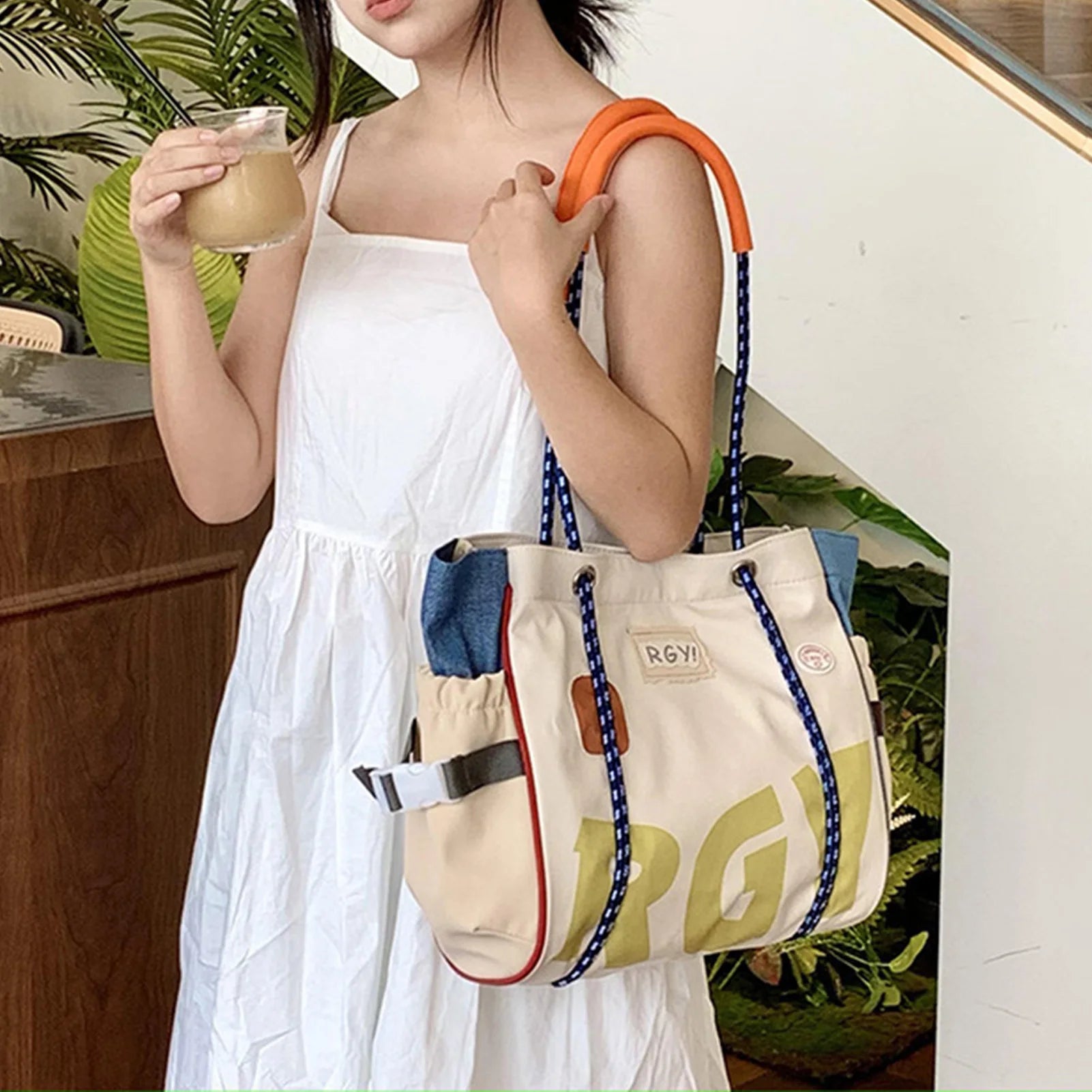 Girls Tote Bag Large Capacity Print Letter Shoulder Handbag Lightweight Durable Polyester for Daily Commute Peaceful Pleasures Health and Wellness