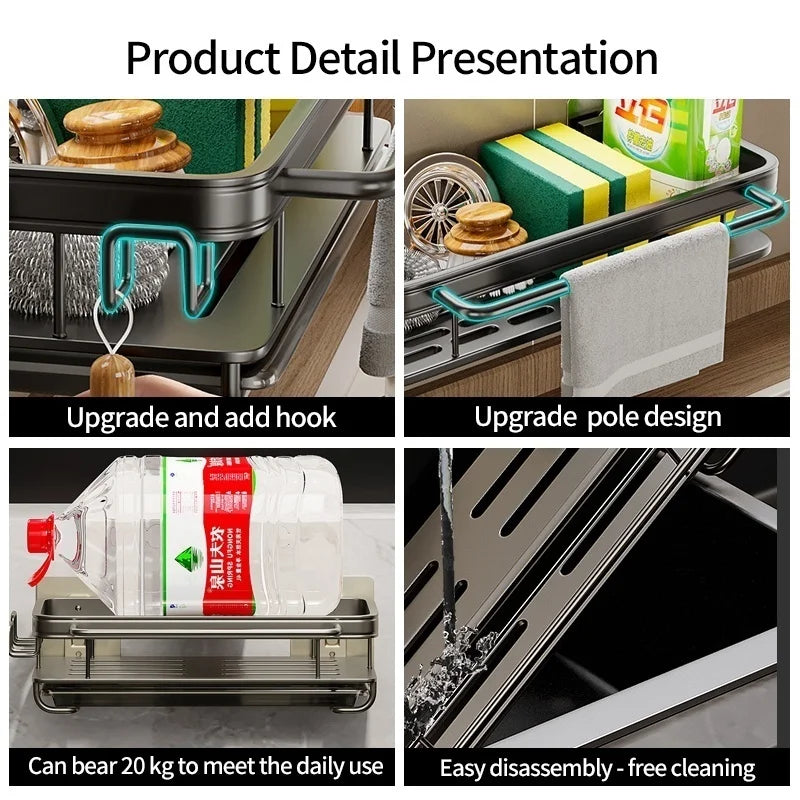 No-Drill Adhesive Kitchen Sponge & Organizer Rack | Aluminum