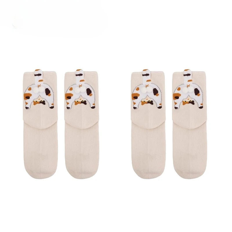 3D Cat Butt Cartoon Socks – Funny Novelty Cotton Mid Socks