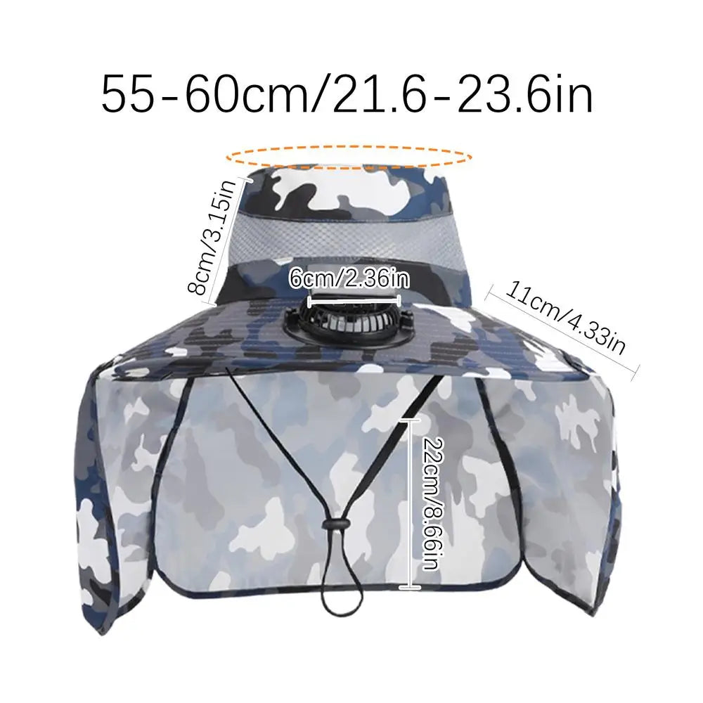 Solar Powered Fan Hat Wide Brim Breathable Fishing Hat With Neck Flap Fishing Equipment For Outdoor Work Garden Hiking Travel Peaceful Pleasures Health and Wellness Blue China Mainland