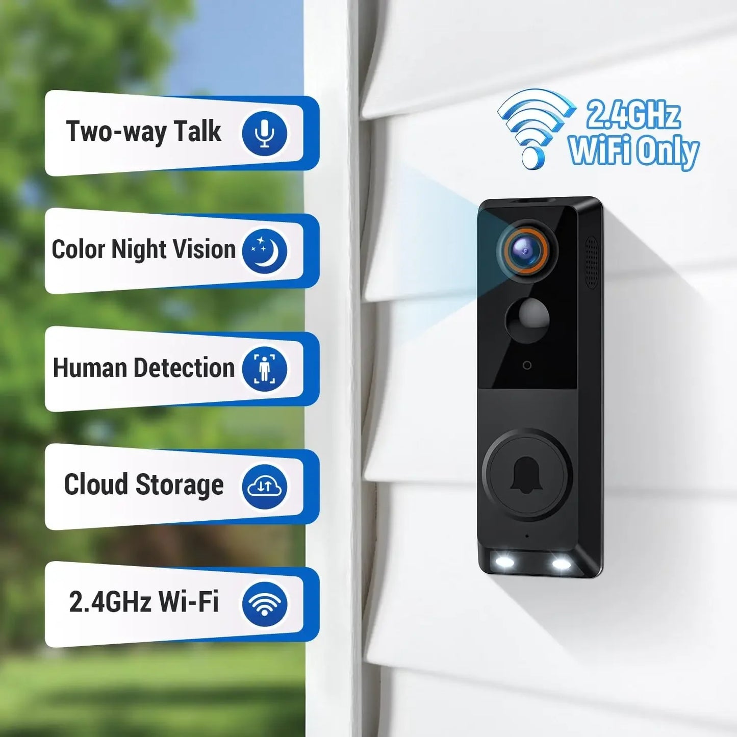 Wireless Smart Doorbell Camera with AI Human Detection, Color Night Vision, Two-Way Audio for 2.4GHz Wi-Fi Peaceful Pleasures Health and Wellness