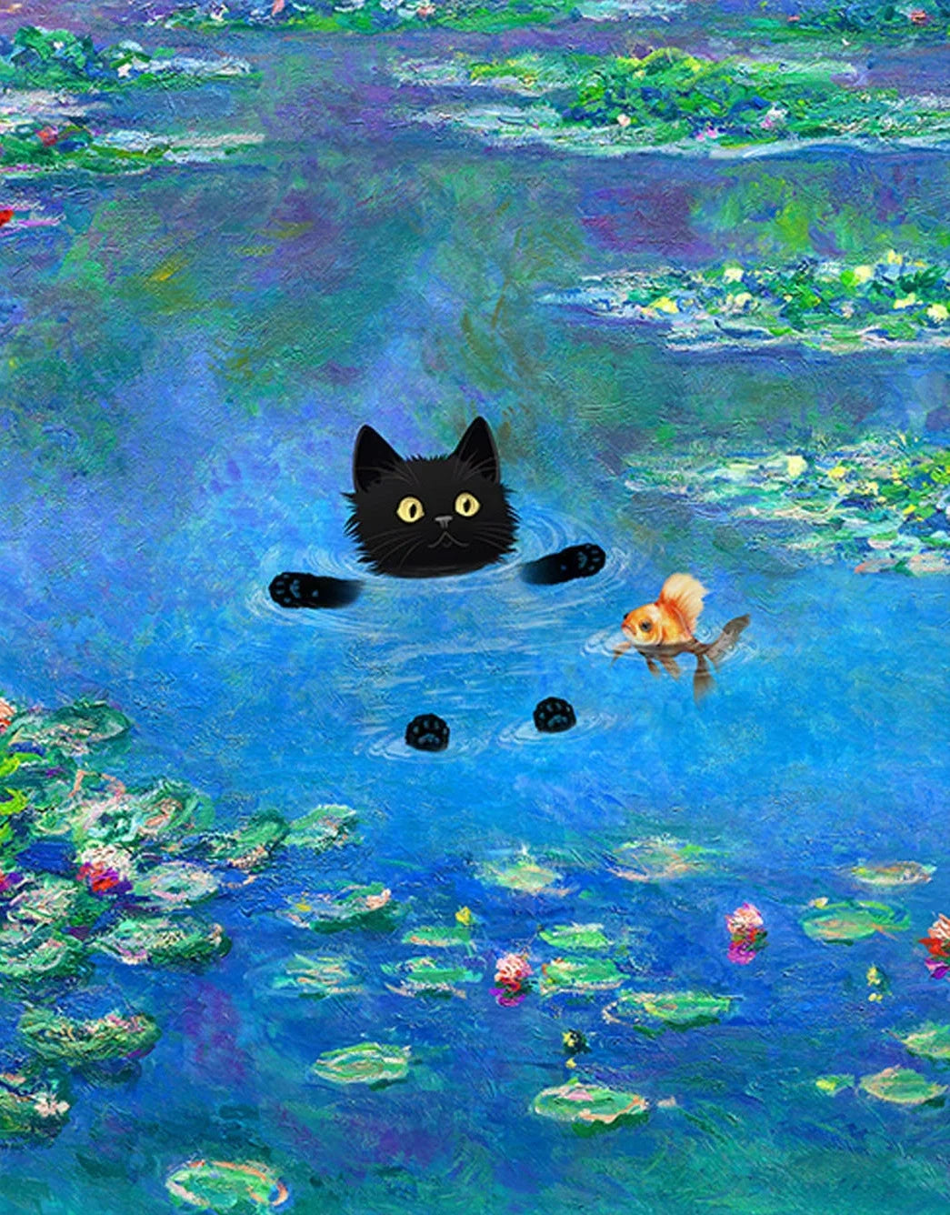 Monet Black Cat Lotus Pond Canvas Print | Wall Art Decor
