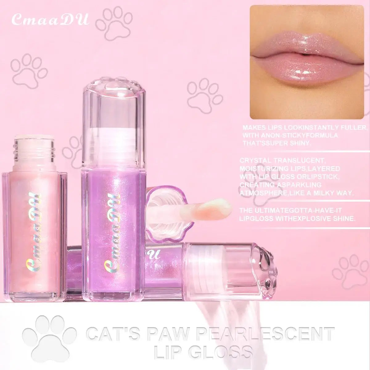CmaaDU Pearlescent Glitter Lip Gloss – Plumping Mirror Shine