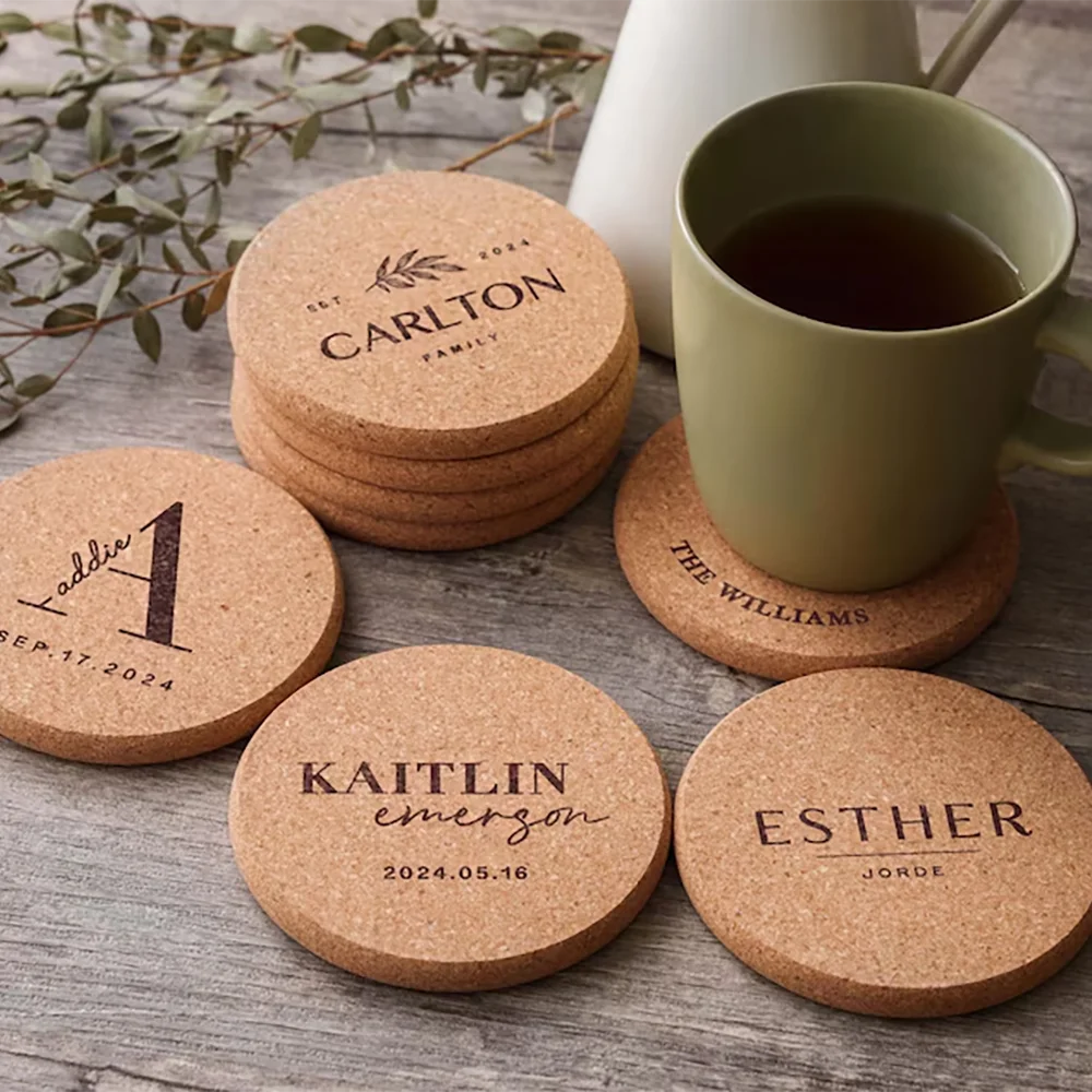 10-Pack Custom Engraved Cork Coasters | Wedding & Party Favors