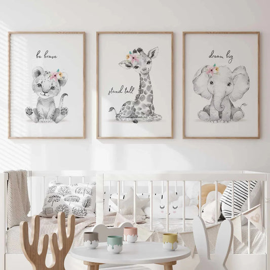 3-Piece Safari Animal Canvas Wall Art Girls Kids Room Decor Canvas Wall Art Set Peaceful Pleasures Health and Wellness G4449-3pcs 21x30cm Unframed