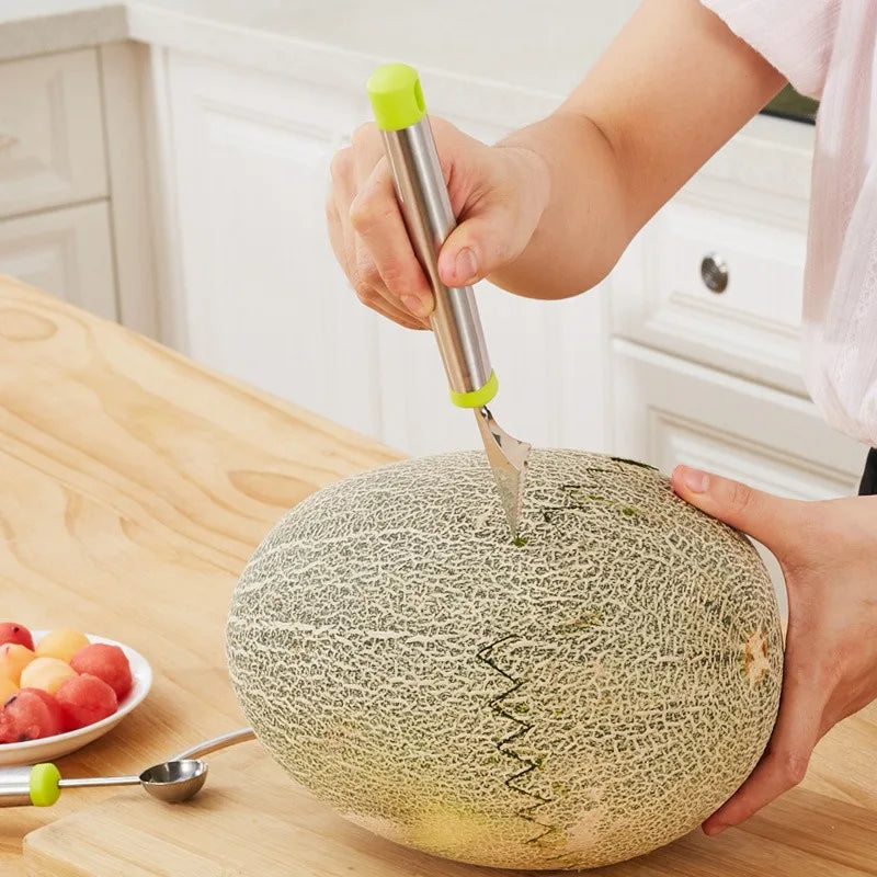 3-Piece Stainless Steel Fruit Tool Set | Watermelon Ball Scoop, Spoon & Carving Tool – Apple Corer & Pulp Separator