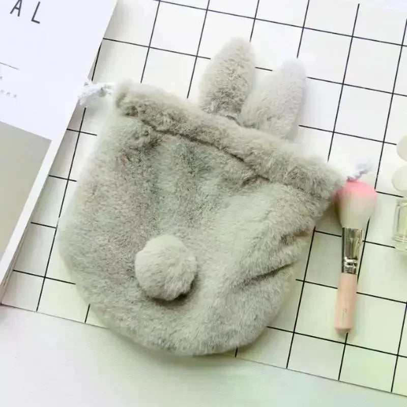Cute Bunny Ear Drawstring Bag – Kawaii Plush Cosmetic Pouch