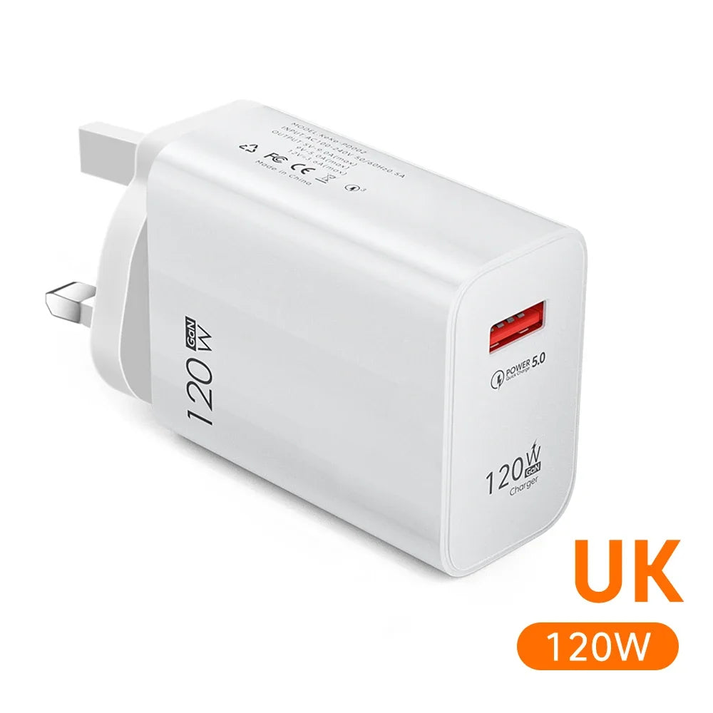120W Fast USB Wall Charger QC3.0 + 6A Type-C Cable
