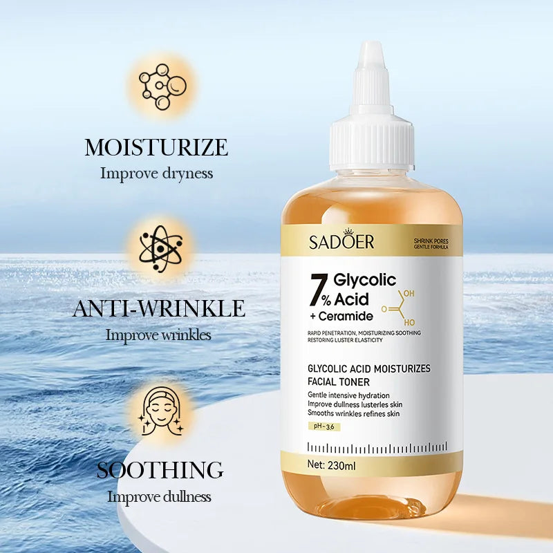 SADOER Glycolic Acid 7% Toning Serum Facial Skin Rejuvenating Moisturizing Facial Toner Firming Nourishing Face Essence SkinCare Peaceful Pleasures Health and Wellness