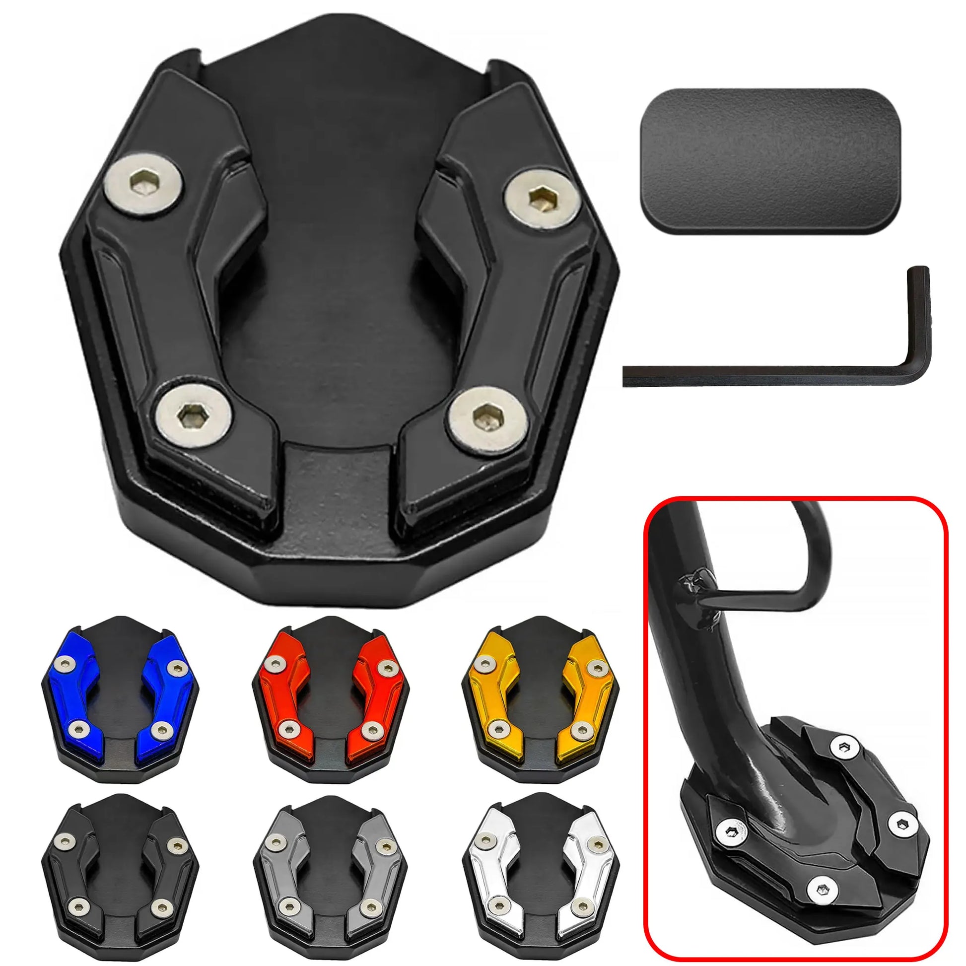 Motorcycle Side Stand Extension Kickstand foot Pad,Support Plate Helps Park Your Bike on Hot Pavement, Grass, Soft Ground Peaceful Pleasures Health and Wellness