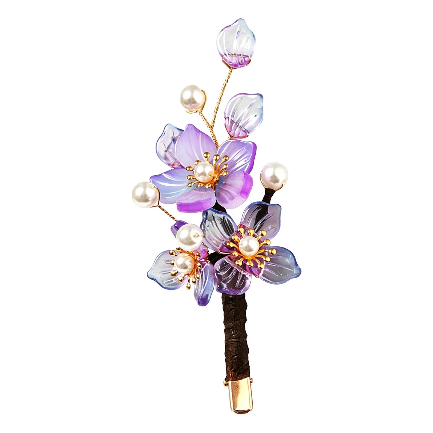 Vintage Hairpin With Gradient Glass Flower Design For Hanfu Enthusiasts Peaceful Pleasures Health and Wellness Purples
