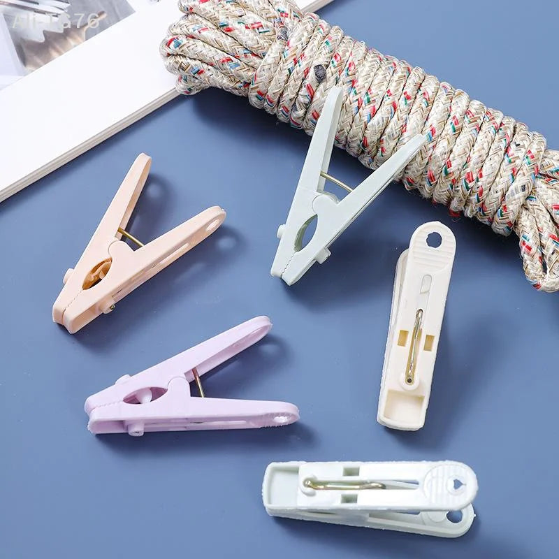 12-Clip Windproof Clothesline Set – Colorful Nylon Drying Clips