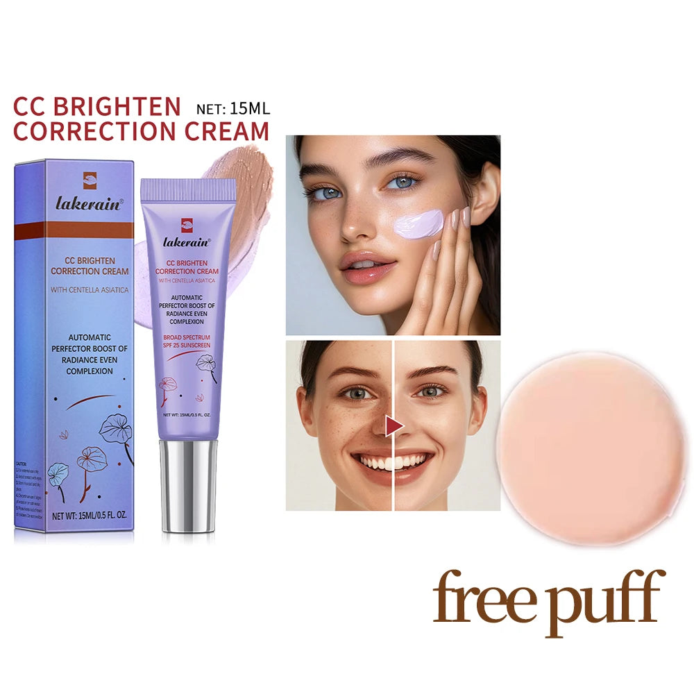 CC Cream With Free Puff Korean Makeup High Coverage Foundation Cream for Face Base Makeup Color Changing Liquid Peaceful Pleasures Health and Wellness With Free puff 2