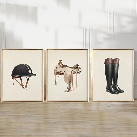 3pcs Equestrian Canvas Wall Art Prints - Frameless Vintage Horse Riding Gear Decor for Living Room, Bedroom, and Christmas Gifts Peaceful Pleasures Health and Wellness 40x60cm No Frame ZLH11300-3pcs