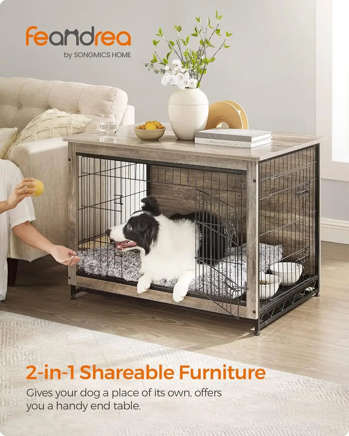 38.6" Indoor Dog Crate Furniture, XL Pet Kennel for Large Medium Dogs up to 70 lb with Removable Tray and Double Doors Peaceful Pleasures Health and Wellness