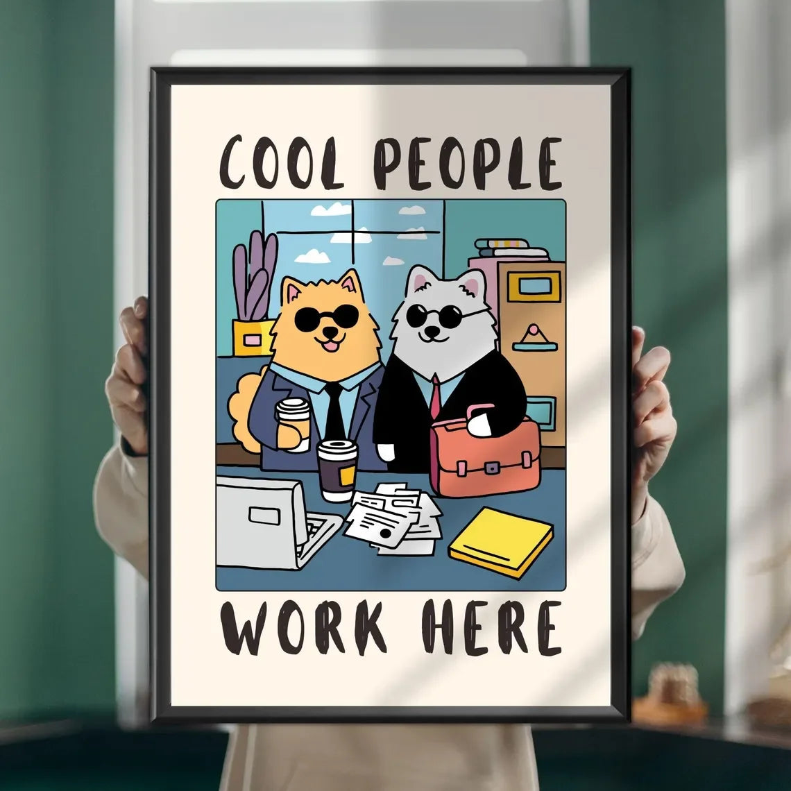 Cool People Work Here Cat Poster | Funny Office Wall Art Canvas Wall Poster Peaceful Pleasures Health and Wellness TR261079-5 30x40cm Unframed