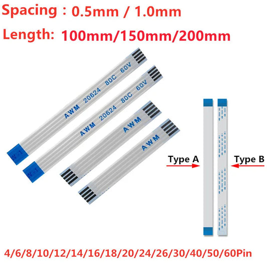 10PCS Flat Flexible Cable FFC FPC AWM 20624 80C 60V VW-1 100/150/200mm 0.5MM 1.0MM 4/6/8/10/12/14/16/18/20/24/26/30/40/50/60 Pin Peaceful Pleasures Health and Wellness 10P 1.0MM 100mm|Type A
