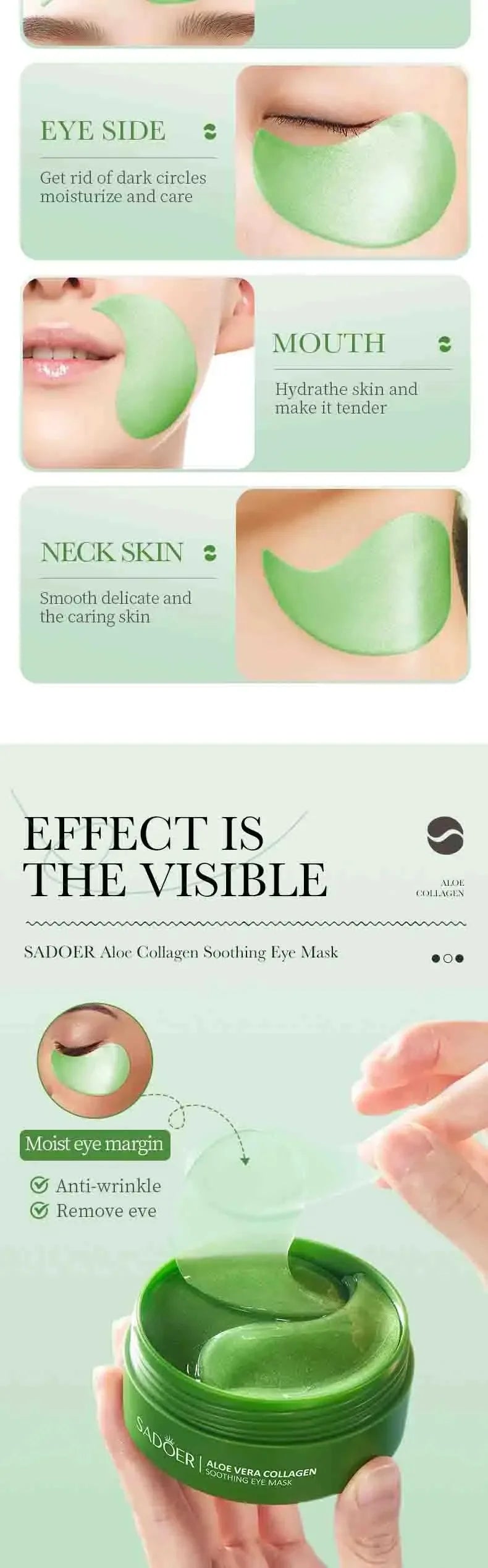 60pcs Aloe Vera Collagen Eye Mask Anti Dark Circles Eyes Bags Moisturizing Anti-Wrinkles Eye Patches Eyes Skin Care Products Peaceful Pleasures Health and Wellness