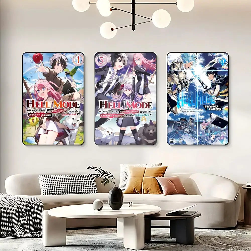 Novel H-Hell Mode Poster HD Self Adhesive Waterproof Wall Art Ideal for Home Office Dorm Bedroom Great Gift Peaceful Pleasures Health and Wellness