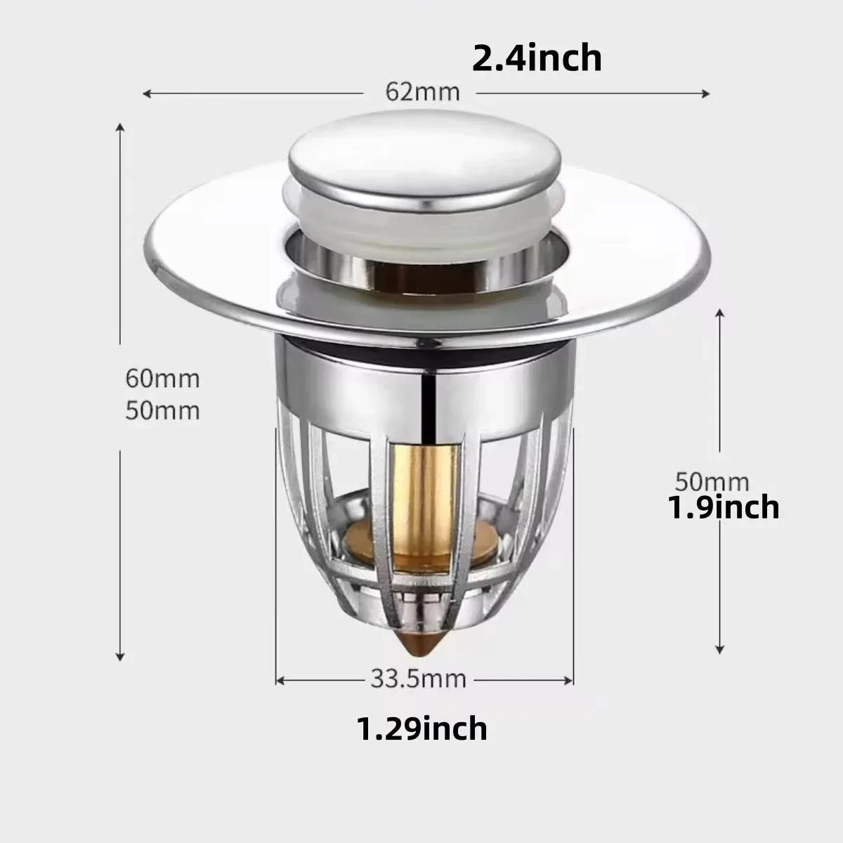 Chrome Pop-Up Sink Drain Stopper with Hair Catcher Filter