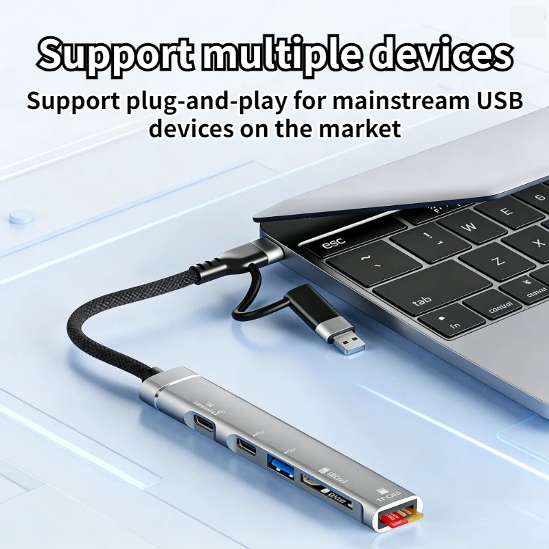 5-in-1 Multi Adapter USB +Type C HUB Docking Station with SD/TF Memory Card Reader 5Gbps Transmission Type C Hub For Laptop Peaceful Pleasures Health and Wellness