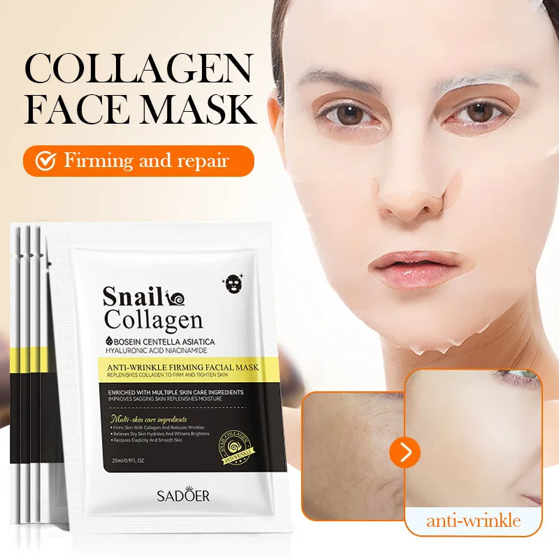 SADOER Snail Collagen Face Mask 5-Pack | Firming & Hydrating Sheet Face Mask Peaceful Pleasures Health and Wellness