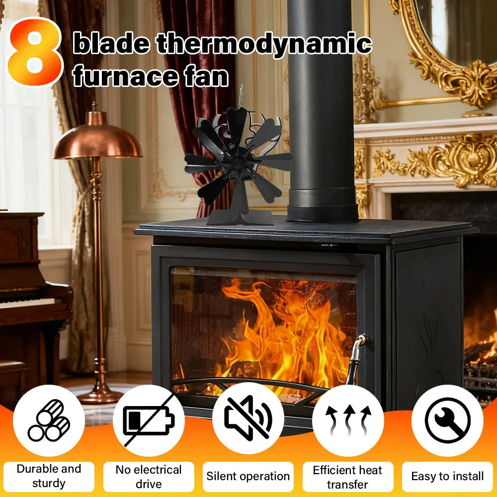 NEW 8-Blade Heat Powered Stove Fan for Wood Log Burner Fireplace Quiet Environmental Fan Heater Tool Efficient Heat Distribution Peaceful Pleasures Health and Wellness