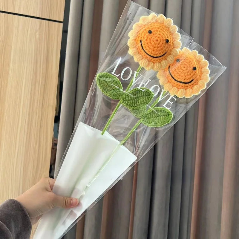 Handmade Crochet Sunflower Rose Bouquet | Wool Knitted Flowers