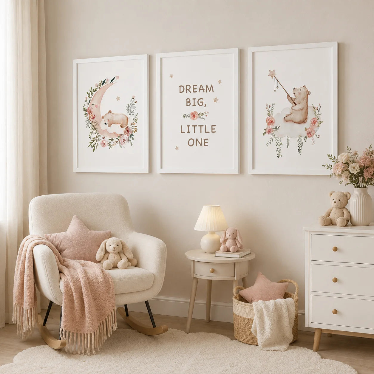 Teddy Bear Moon Nursery Canvas Wall Art | Kids Room Poster Nursery Canvas Print Peaceful Pleasures Health and Wellness