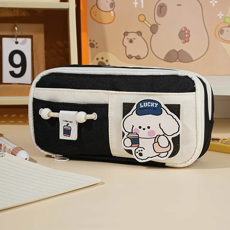 Panda Pencil Case – Cute Multi-Layer Canvas Pen Bag for Kids