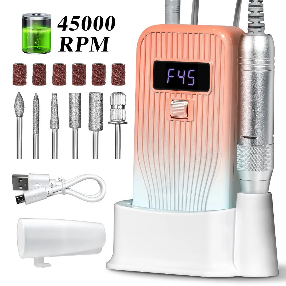 45000 RPM Rechargeable Electric Nail Drill | Home & Salon