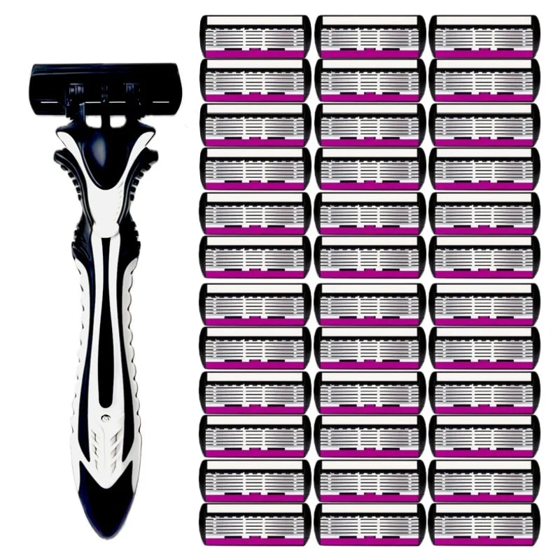 Men's 6-Blade Reusable Razor with Replaceable Head