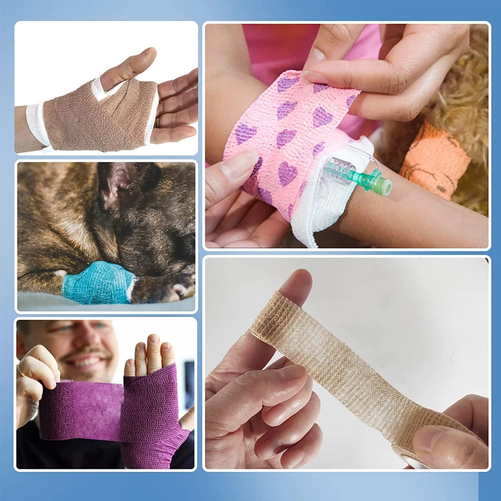 5Pcs/Set 2.5cm Colorful Wide Self Adhesive Bandage Breathable Cohesive Bandage Wrap Roll Elastic Self - Adherent Tape for Sports Peaceful Pleasures Health and Wellness