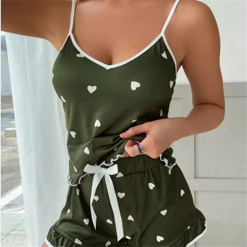 Summer Sleepwear Women Sleepwear Sleeveless Shorts Set 2 PieceS Lace Sleepwear Vest Sleeping Home Clothes New Valentine's Gift Peaceful Pleasures Health and Wellness