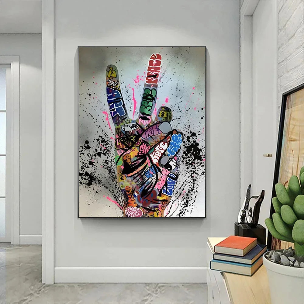 Street Graffiti Gestures Canvas Wall Art | Abstract Pop Mural