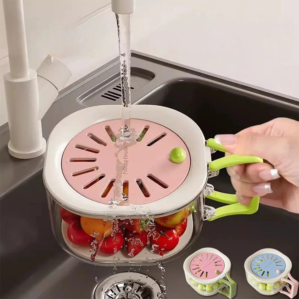 2-Layer Kitchen Colander & Fruit Strainer Bowl with Lid