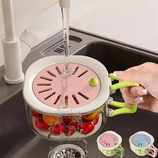 2-Layer Kitchen Colander & Fruit Strainer Bowl with Lid Kitchen Colander Set Peaceful Pleasures Health and Wellness
