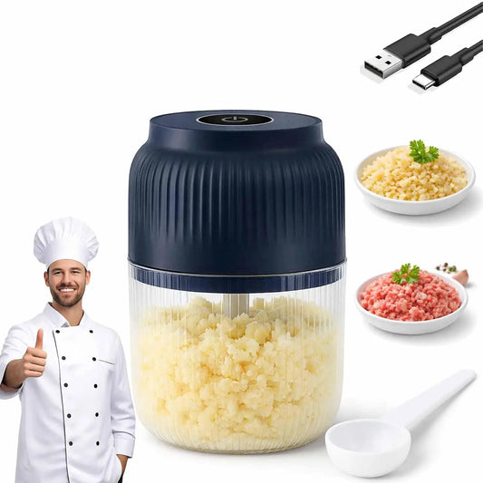 300ml Capacity Electric Garlic Chopper, Mini Portable Veggie Cutter, 4 Sharp Stainless Steel Blades Mini Electric Food Chopper, Compact Size, Easy to Clean, One-Touch Operation (Blue) Peaceful Pleasures Health and Wellness Blue United States