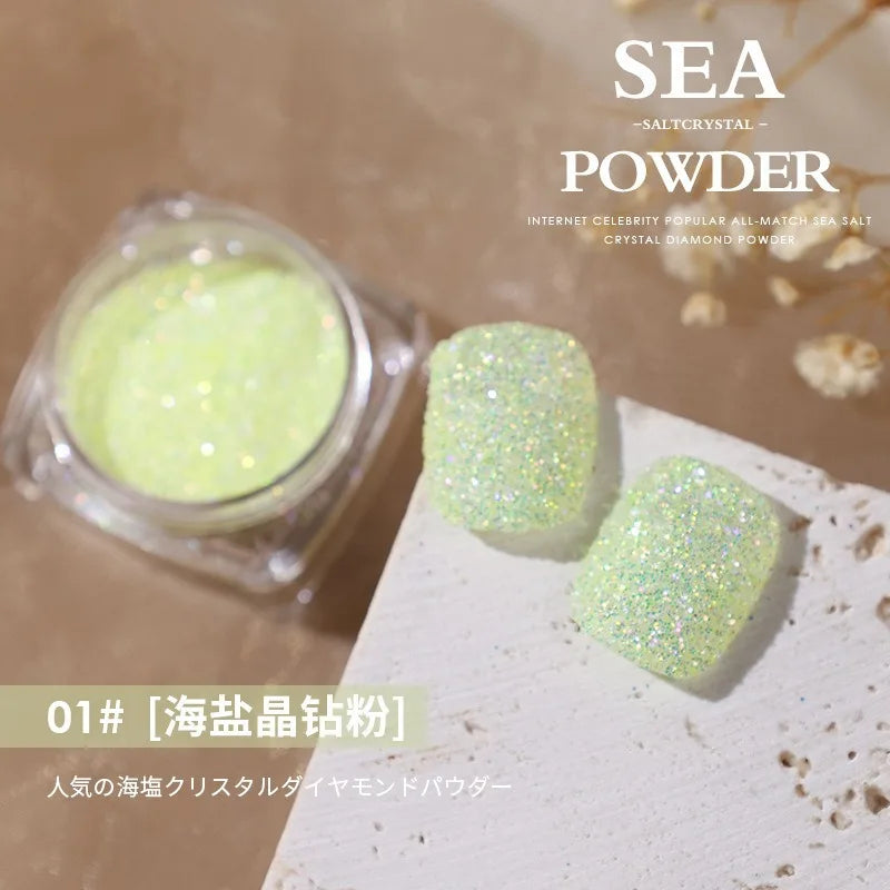 Aurora Sea Salt Nail Glitter Set – 12 Colors Holographic Sugar Powder