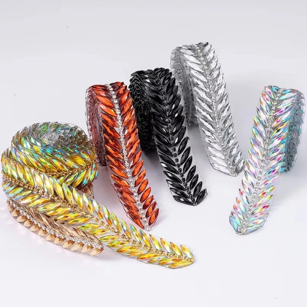 Iron-On Rhinestone Ribbon Trim 1 Yard | DIY Crystal Decoration