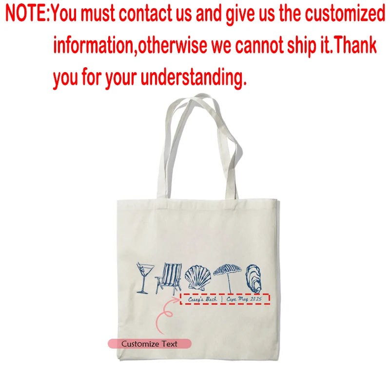 Personalized Coastal Doodle Canvas Tote Bag | Beach Wedding Gift
