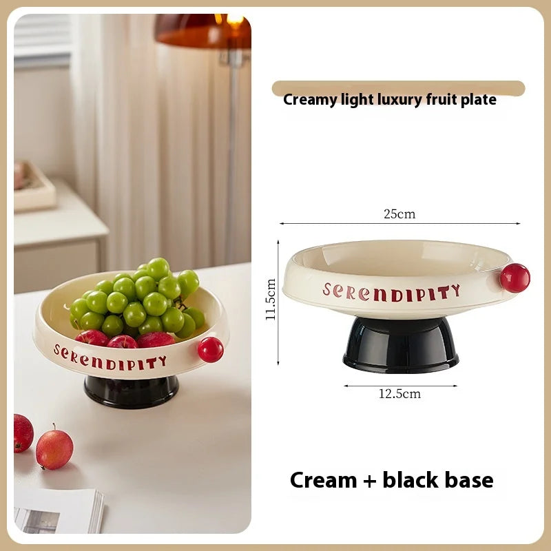 Elevated Fruit Bowl Home Stylish Plastic Snack Tray with Lid Dopamine Color Multi-functional Storage Holder Kitchen Organizer Peaceful Pleasures Health and Wellness O White Black