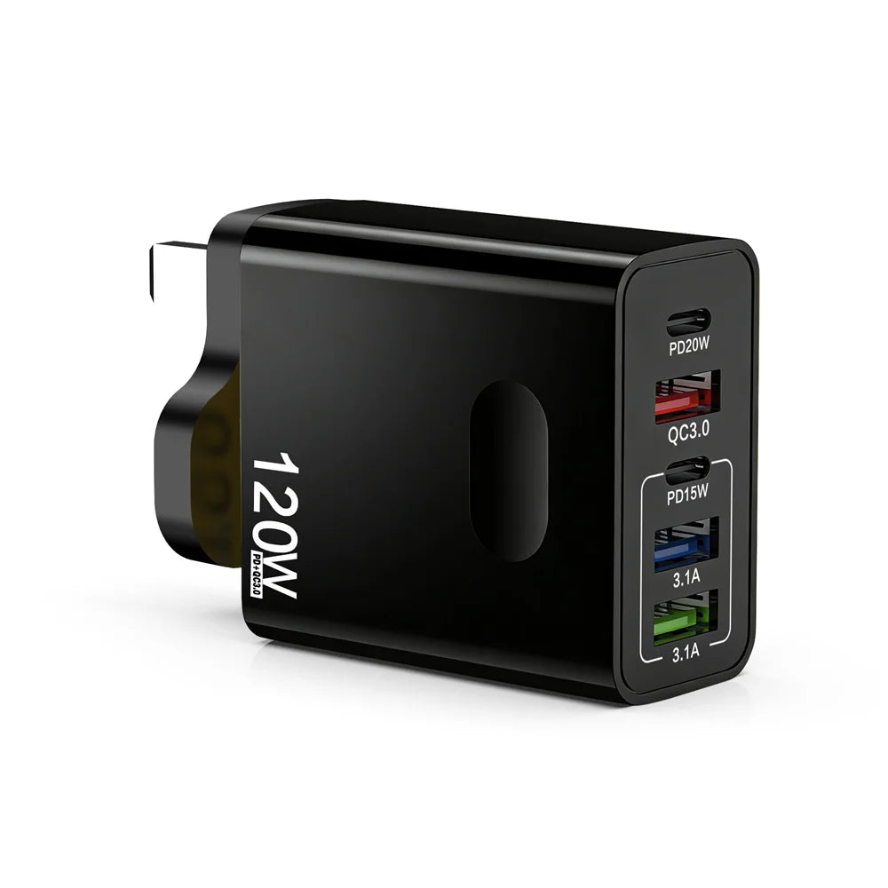 120W 5-Port USB-C PD Fast Charger | Quick Charge 3.0