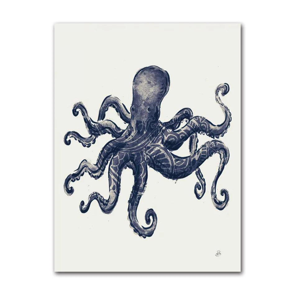 Poster Prints Nautical Coastal Wall Art Picture Antarctica Map Canvas Painting Home Wall Decor Kraken Octopus Tentacles Vintage Peaceful Pleasures Health and Wellness 2204-08 40x60cm Unframed