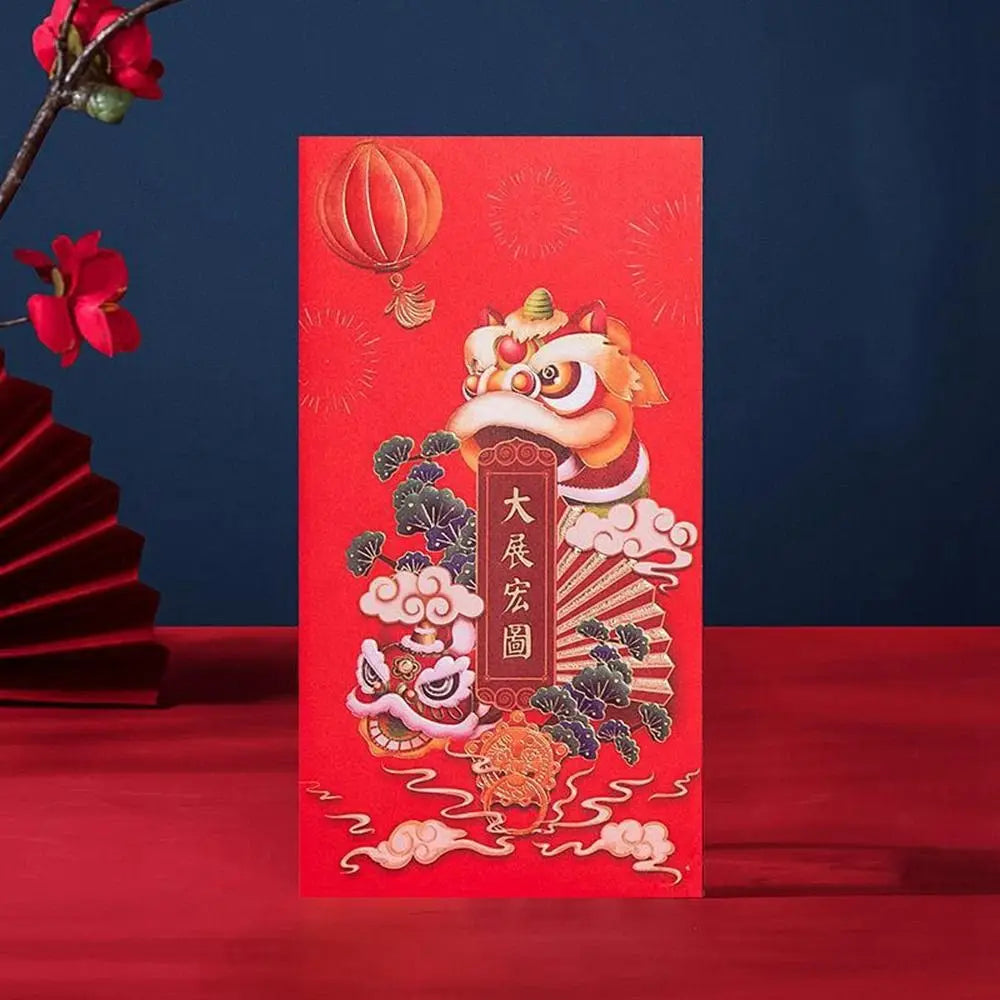 Classic Tradition Spring Festival Decoration Hot-Stamping Blessing Crane Red Pocket Chinese New Year Red Envelope Bless Pocket Peaceful Pleasures Health and Wellness