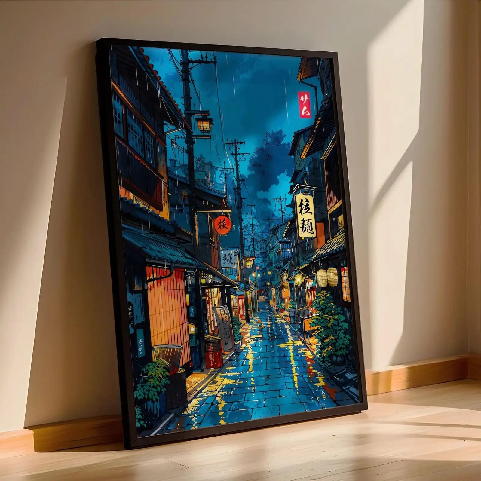 Retro Japanese City Rain Canvas Wall Art Poster | Frameless Canvas Wall Art Peaceful Pleasures Health and Wellness TL687 50x70cm Unframed