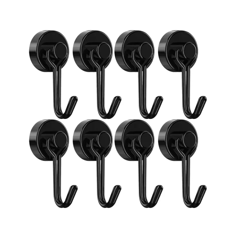 Neodymium Magnetic Hooks 5KG - 360° Rotating No Drill Hangers for Fridge/Doors, 4PCs Heavy Duty Kitchen Organizer (Black/White) Peaceful Pleasures Health and Wellness 8pcs black