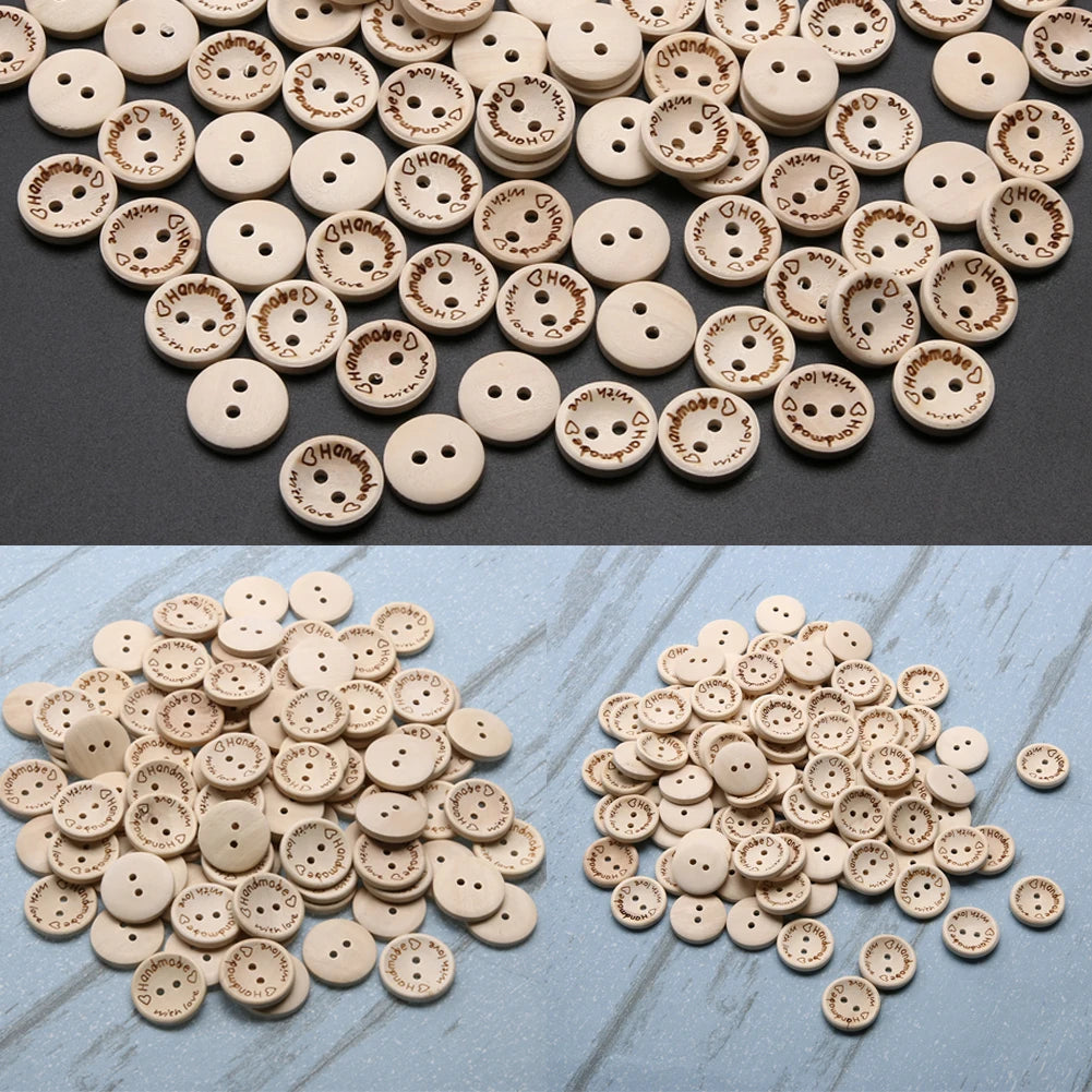 100pcs Wooden Love Buttons – DIY Craft Sewing Buttons 15/20/25mm Peaceful Pleasures Health and Wellness